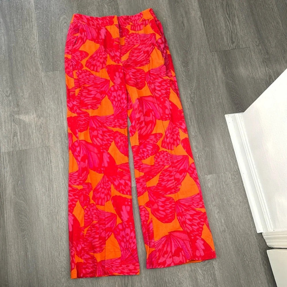 Scoop Linen High Waist Wide Leg Butterfly Colorful Pleated Pants Size Small - Picture 2 of 8